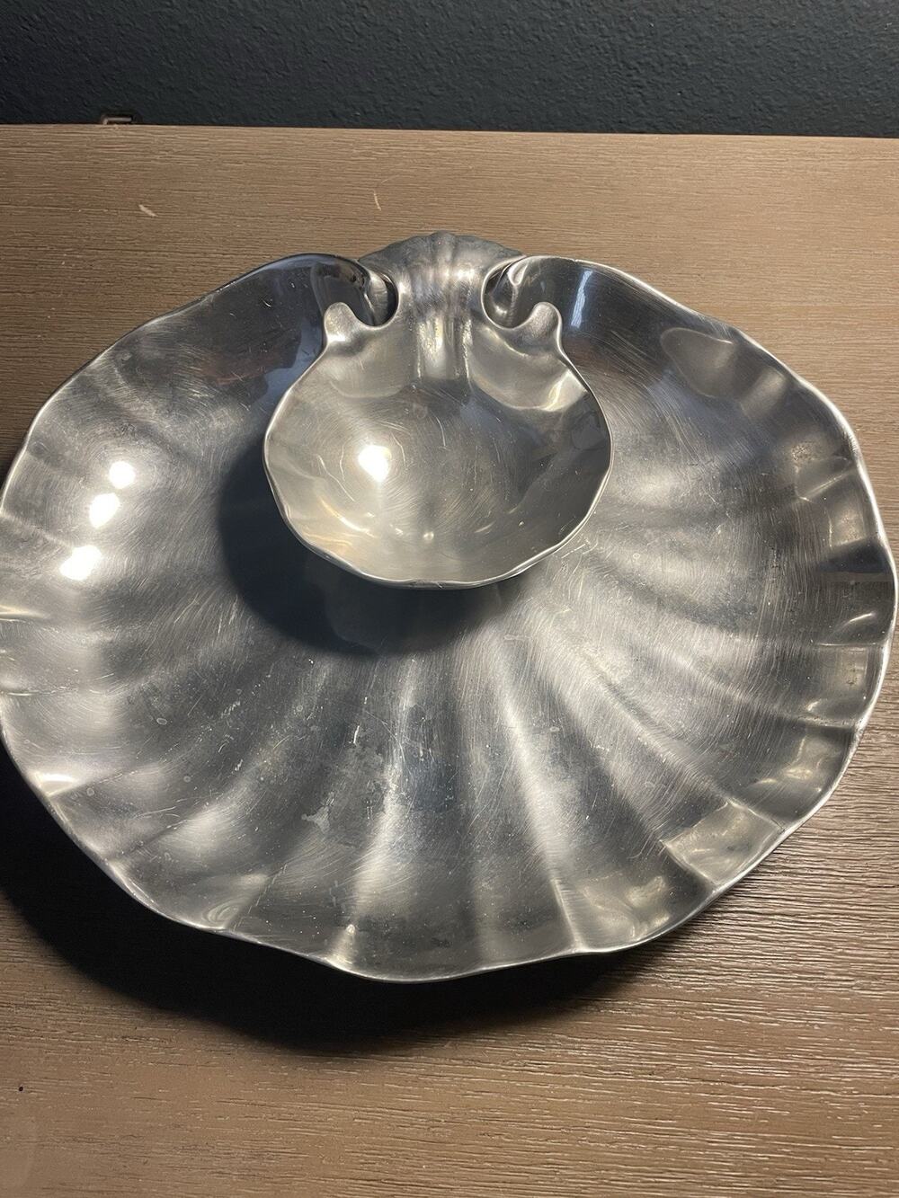 Vintage Wilton Armetale RWP Clam Shell Chip Dip Serving Platter 2 Pc USA